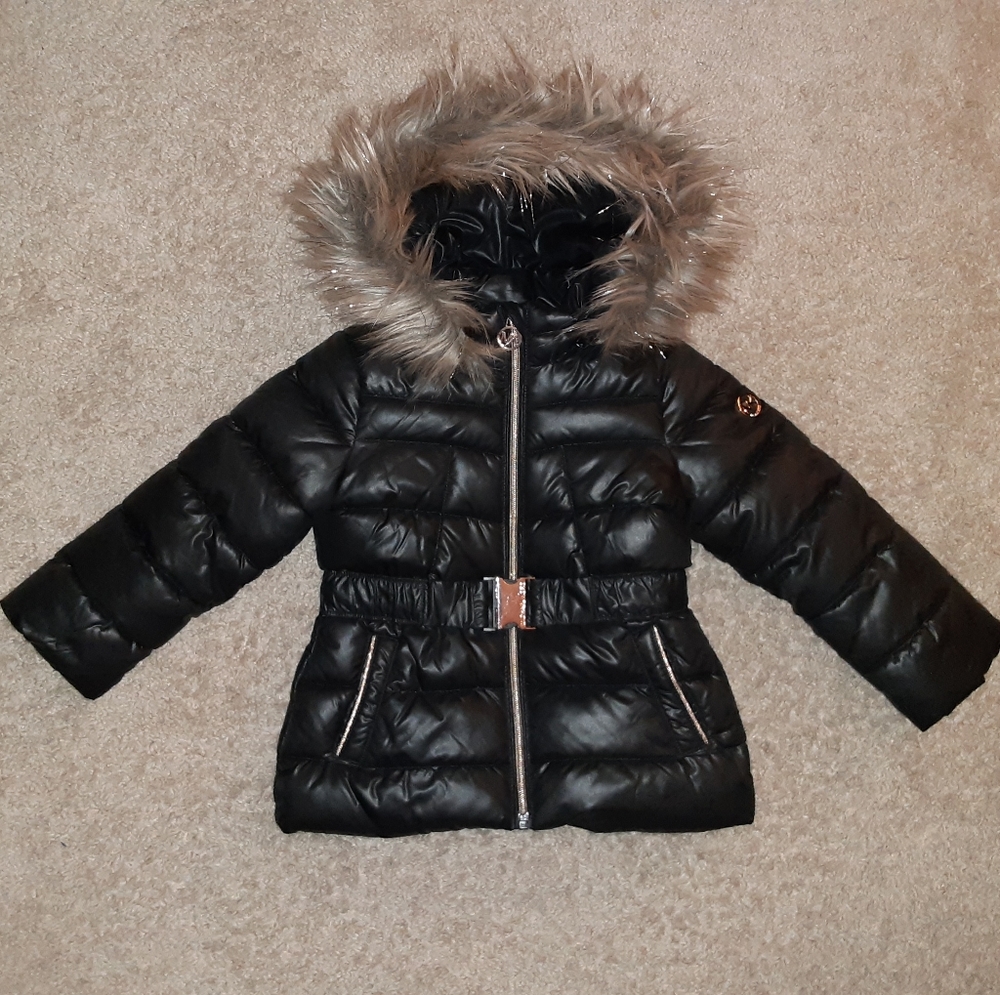 Stylish Black Kids Puffer Jacket with Faux Fur Hood